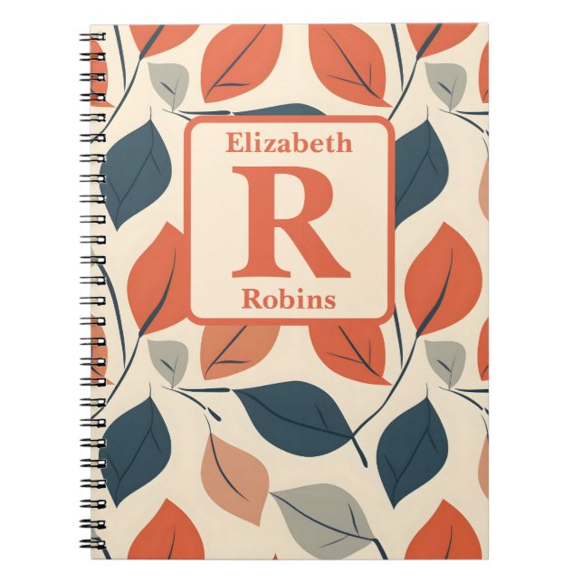 Colourful autums leaves boho personalised monogram notebook (Front)