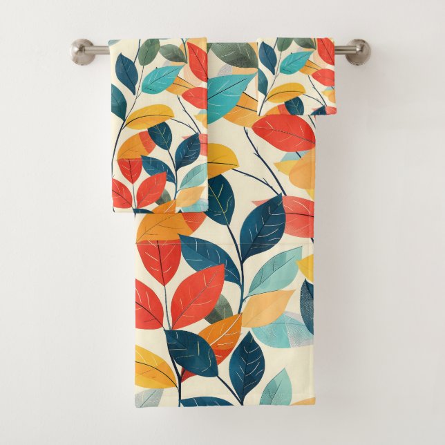 Colourful autums leaves pattern bath towel set (Insitu)