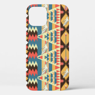 Colourful Aztec: birds, flowers pattern. iPhone 12 Case
