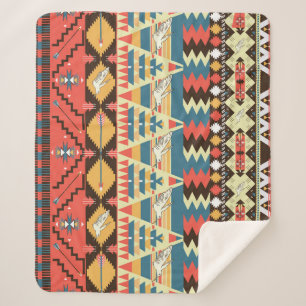 Colourful Aztec: birds, flowers pattern. Sherpa Blanket