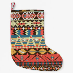 Colourful Aztec: birds, flowers pattern. Small Christmas Stocking