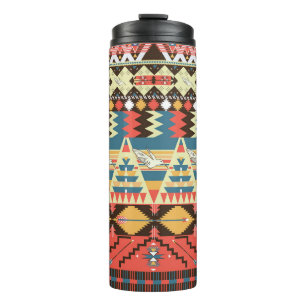 Colourful Aztec: birds, flowers pattern. Thermal Tumbler