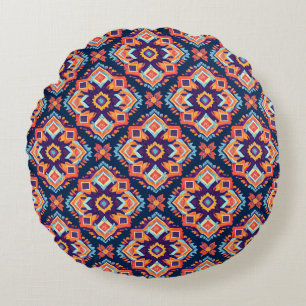 Colourful Aztec Geometric Pattern Round Cushion