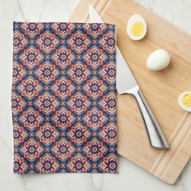  Colourful Aztec Geometric Pattern Tea Towel (Quarter Fold)