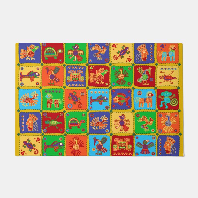 Colourful Aztec Mexican Animals Doormat (Front)