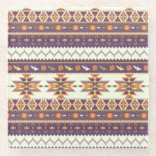 Colourful aztec pattern glass coaster