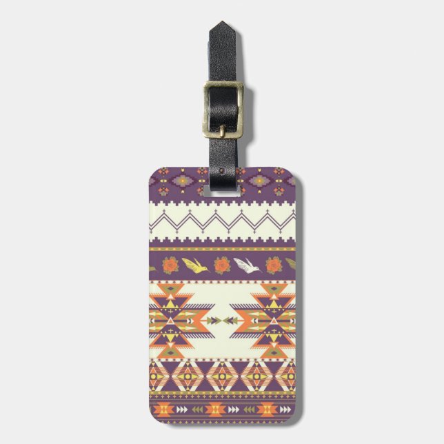 Colourful aztec pattern luggage tag (Front Vertical)