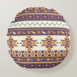 Colourful aztec pattern round cushion