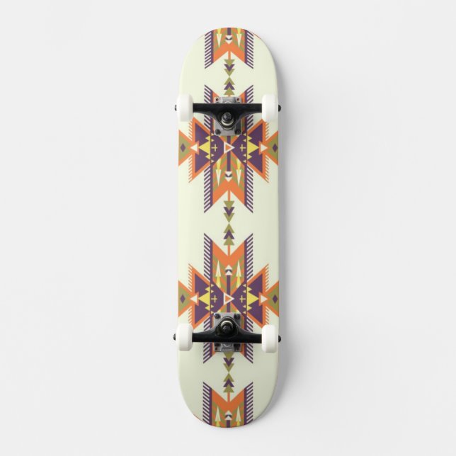 Colourful aztec pattern skateboard (Front)
