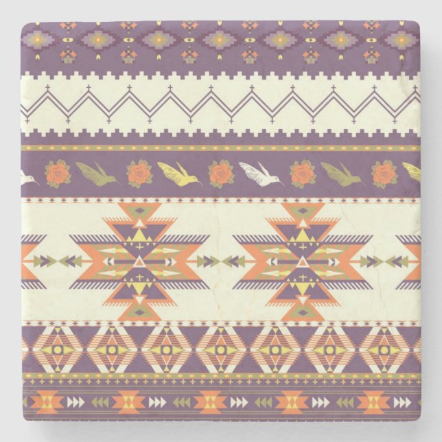 Colourful aztec pattern stone coaster (Front)
