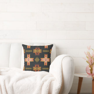 Colourful Aztec Southwestern Pattern Over Black Cushion