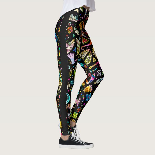 Colourful Aztec Symbols Seamless Pattern Leggings (Right)
