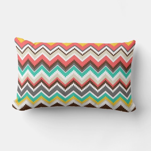 Colourful Aztec Tribal Chevron ZigZag Stripes Lumbar Cushion (Front)