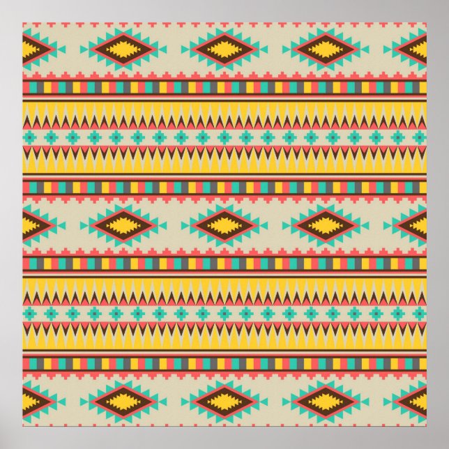Colourful Aztec Tribal Native American Diamonds Poster (Front)