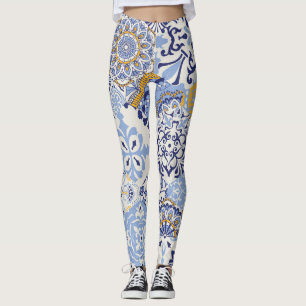Colourful Azulejos tiles: hand-drawn pattern. Leggings