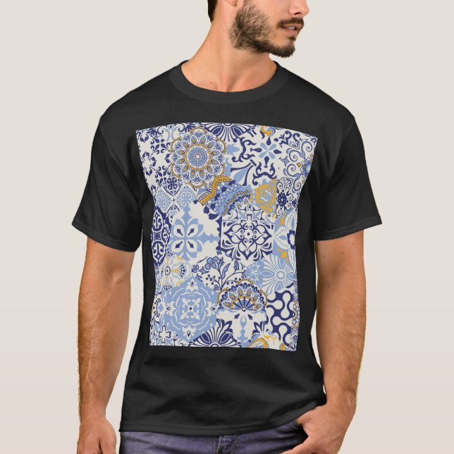 Colourful Azulejos tiles: hand-drawn pattern. T-Shirt (Front)