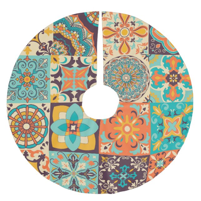 Colourful Azulejos Traditional Tiles Set Brushed Polyester Tree Skirt (Front)