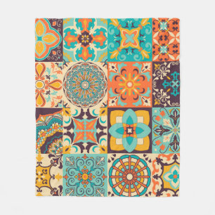 Colourful Azulejos Traditional Tiles Set Fleece Blanket