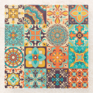 Colourful Azulejos Traditional Tiles Set Glass Coaster