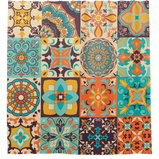 Colourful Azulejos Traditional Tiles Set Shower Curtain (Front)