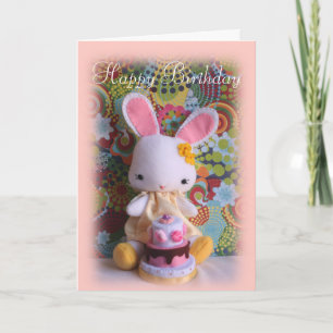 Colourful Baby Bunny with Cake Birthday Card