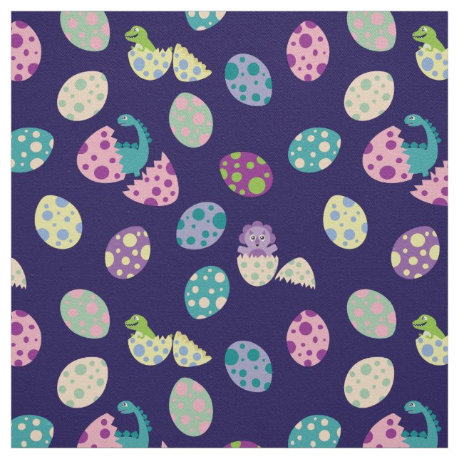 Colourful Baby Dinosaur and Dinosaur Egg Pattern Fabric (Swatch)