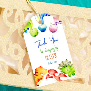 Colourful baby dinosaurs birthday personalised gift tags