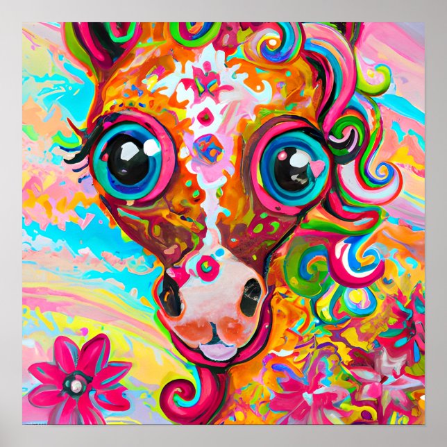 Colourful Baby Horse Nursery Whimsical Farm Art Poster (Front)