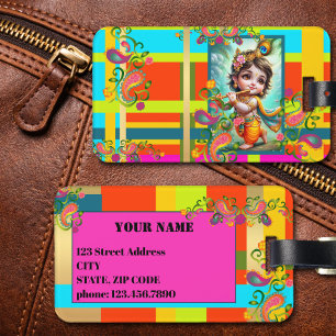 Colourful Baby Krishna Art Festive India Luggage Tag