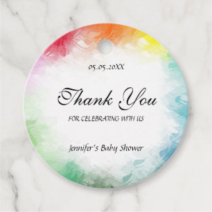 Colourful Baby Shower Calligraphy Script Thank You Favour Tags