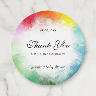 Colourful Baby Shower Handwriting Script Thank You Favour Tags