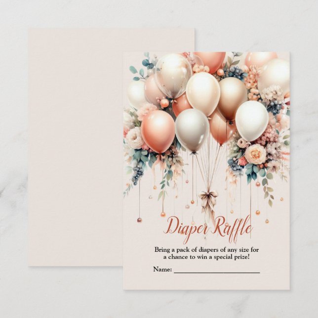 Colourful Baby Shower Peach White Floral Balloons Enclosure Card (Front/Back)