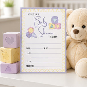 Colourful Baby Toys Baby Shower Fill In Invitation