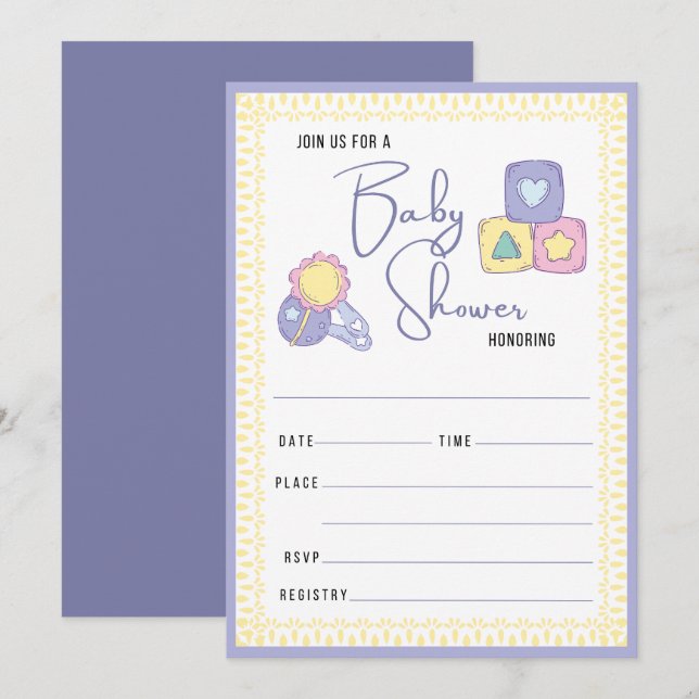 Colourful Baby Toys | Baby Shower Fill In Invitation (Front/Back)