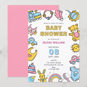 Colourful Baby toys baby shower  Invitation