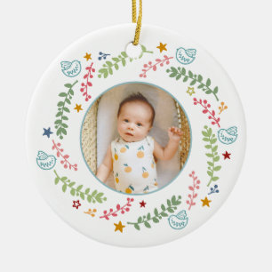 Colourful Baby's First Christmas Photo Ceramic Tree Decoration