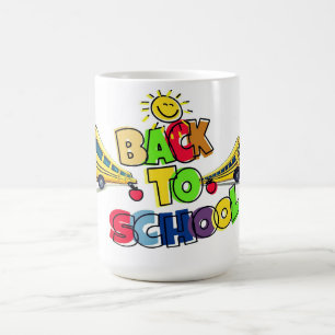 Colourful Back to School Cartoon Design with Schoo Coffee Mug