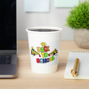 Colourful Back to School Cartoon Design with Schoo Paper Cups