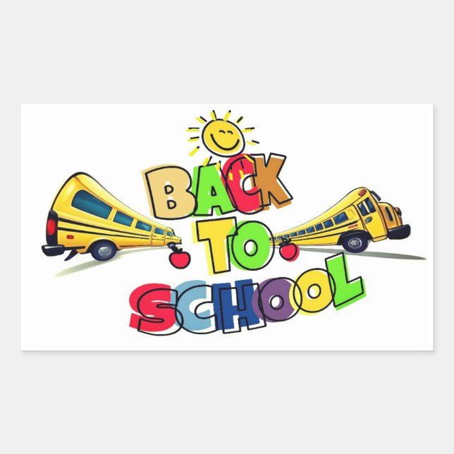 Colourful Back to School Cartoon Design with Schoo Rectangular Sticker (Front)