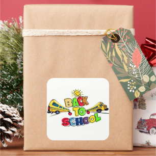 Colourful Back to School Cartoon Design with Schoo Square Sticker