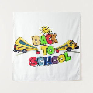 Colourful Back to School Cartoon Design with Schoo Tapestry