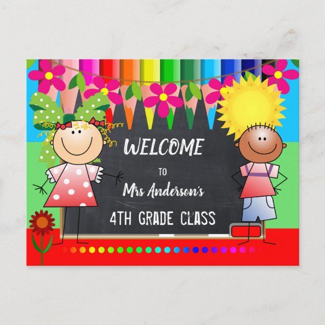 Colourful Back to School Chalkboard Postcard (Front)