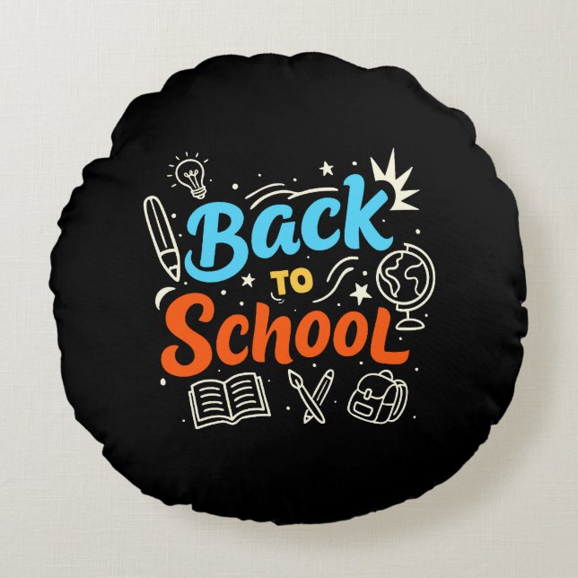 Colourful Back to School Typography Design Round Cushion (Front)