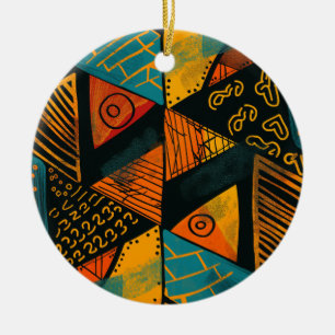 Colourful background with African motifs Ceramic Tree Decoration