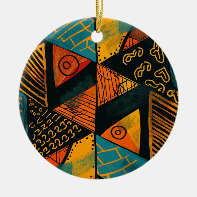  Colourful background with African motifs Ceramic Tree Decoration (Front)
