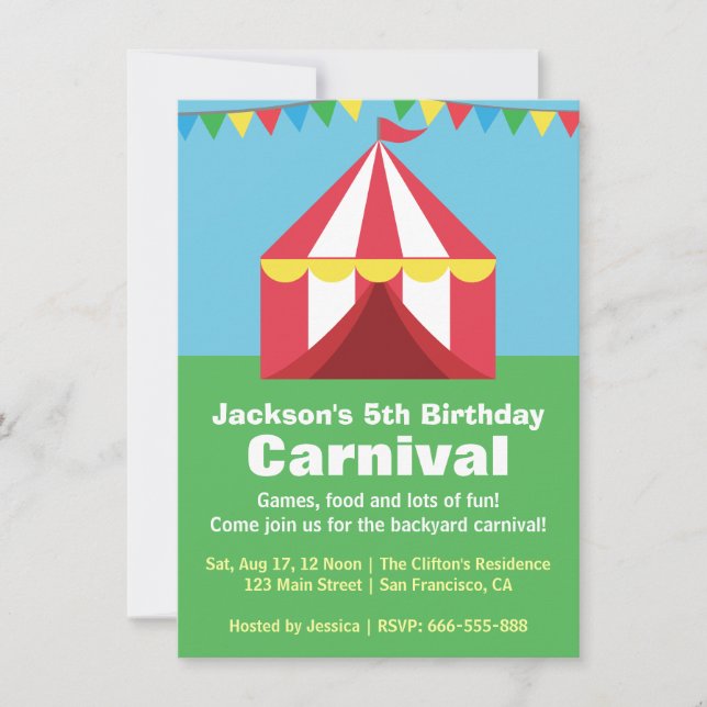 Colourful Backyard Carnival Birthday Party Invitation (Front)
