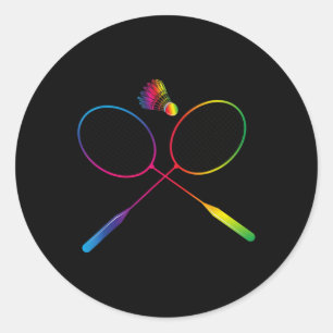 Colourful Badminton Shuttle With Shuttle Racket  Classic Round Sticker