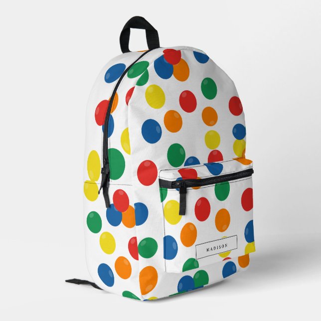 Colourful Ball Pattern Personalised Name School Printed Backpack (Back Corner Left)