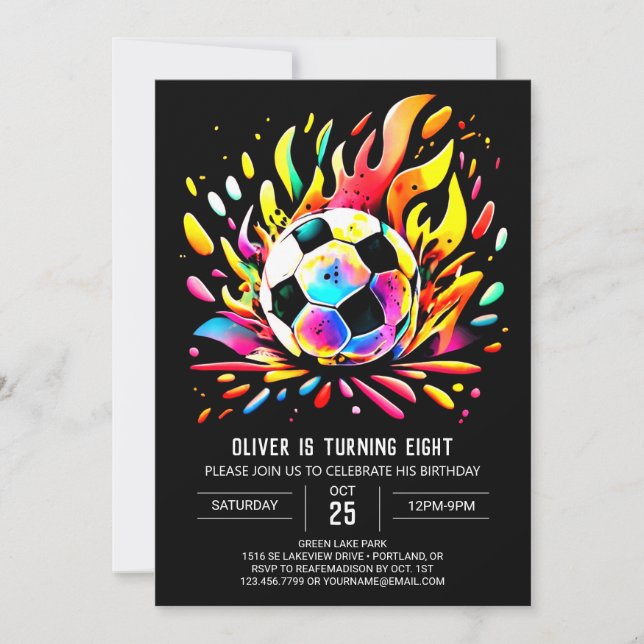 Colourful Ball Printable Soccer Birthday Invitation (Front)