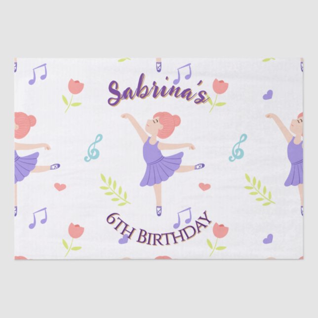 Colourful Ballerina Girls' Birthday Pattern Tissue Paper (Front)